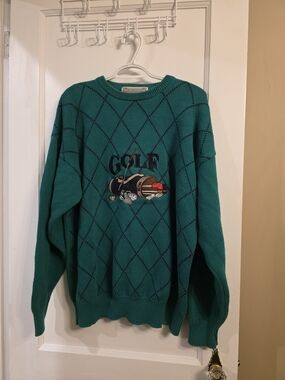 John Ashford Teal Argyle Golf Crewneck Sweater
